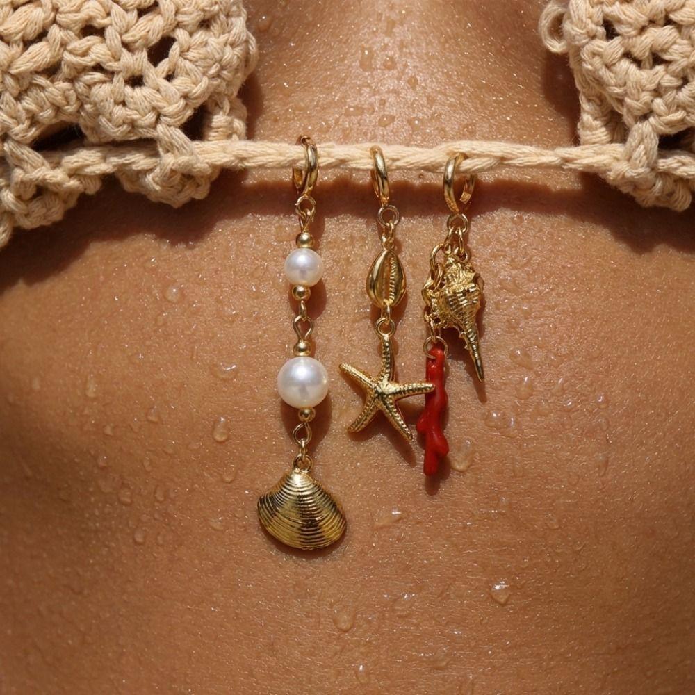 Hanger Starfish Shell Keychain DIY Pearl Bikini Pendant Creative Ocean Vacation Style Fish Conch Key Chain Summer Beach