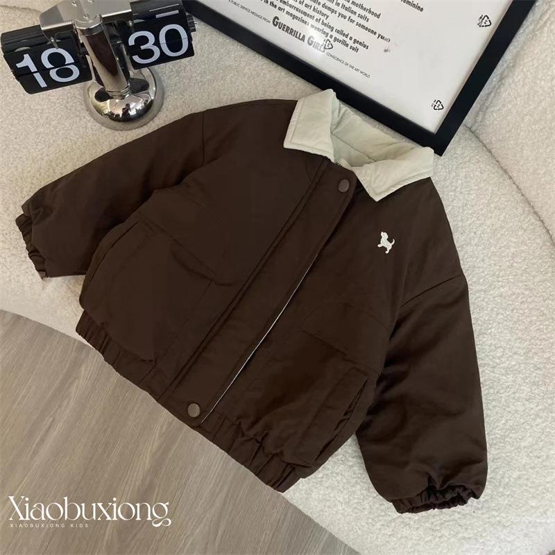 Kids Padded Jacket with Cartoon Dog Design Baseball Collar
