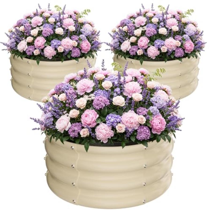 

Round Galvanized Raised Garden Bed Kit White Outdoor Garden Raised Planter Box Round Large Metal Raised Garden Beds for Vegetab United States