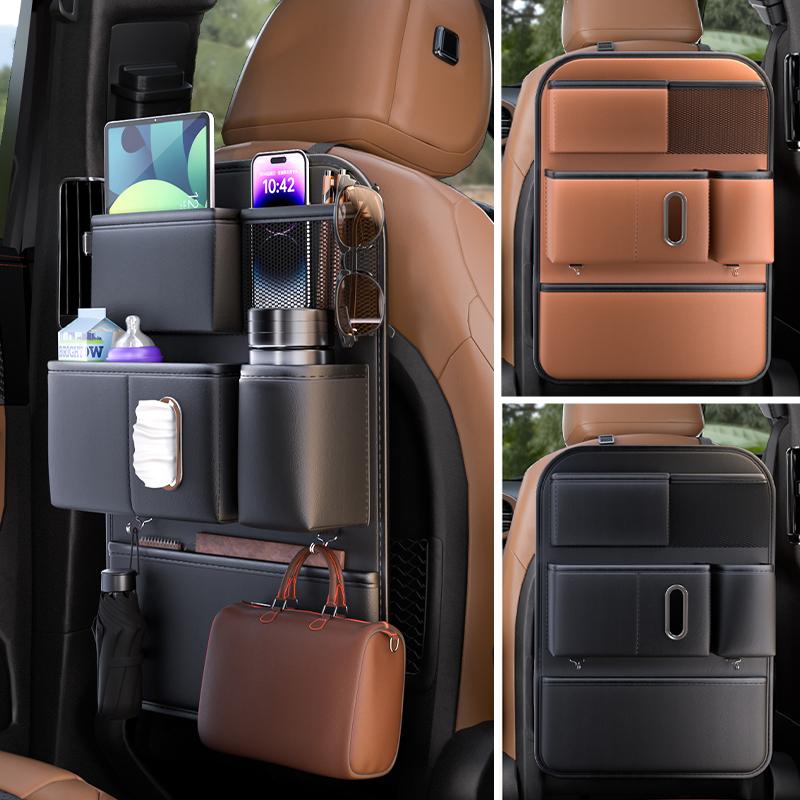 SEAMETAL Nappa Kůže Taška na Zadní Sedadlo Auta Multifunkční Držák na Nápoje a Telefon na Zadní Sedadlo Auta Kapsa na Kapesníky Závěsný Háček Organizér