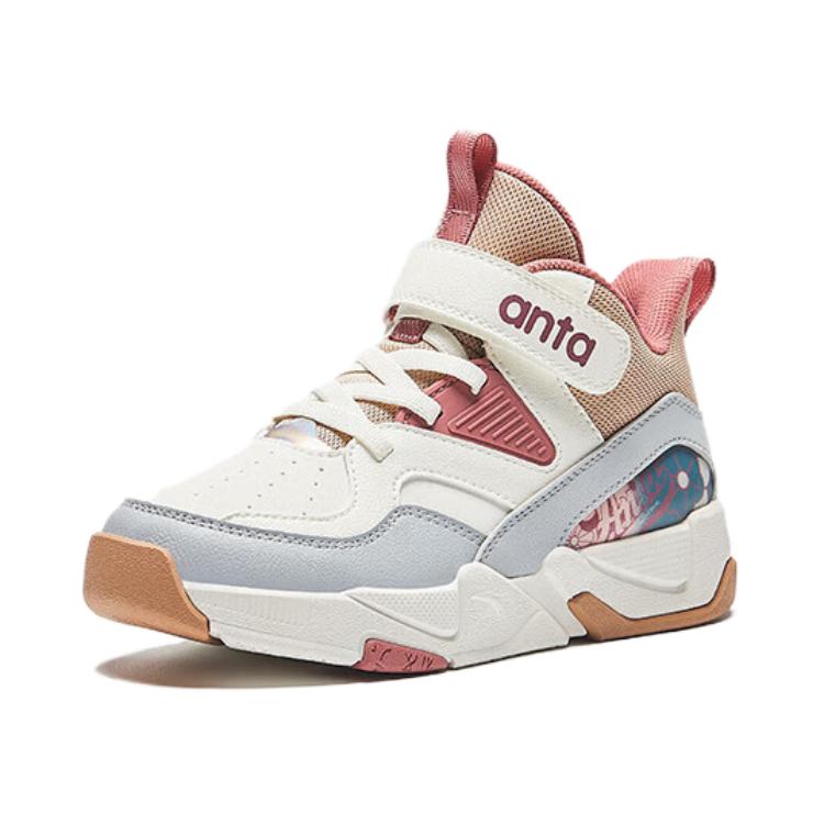 Anta Kids Fabric Synthetic Leather Versatile Casual Non-Slip Wear-Resistant Low-Top Basketball Shoes Kids sneaker White Gray Brown A22439982-3
