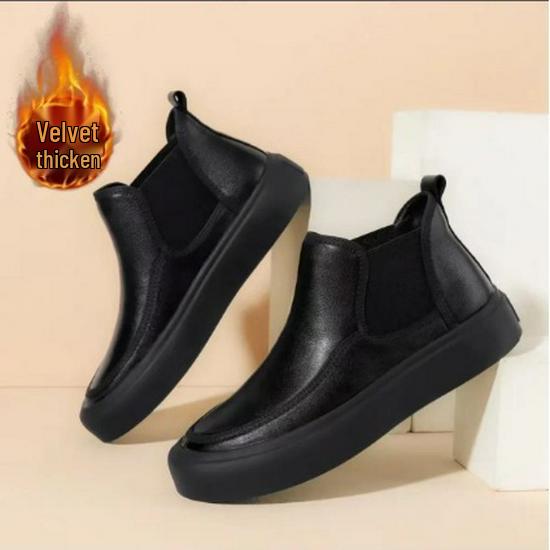 2024 Autumn/Winter Men's Plus Velvet Genuine Leather Chelsea Boots - Stylish & Versatile British Casual Footwear