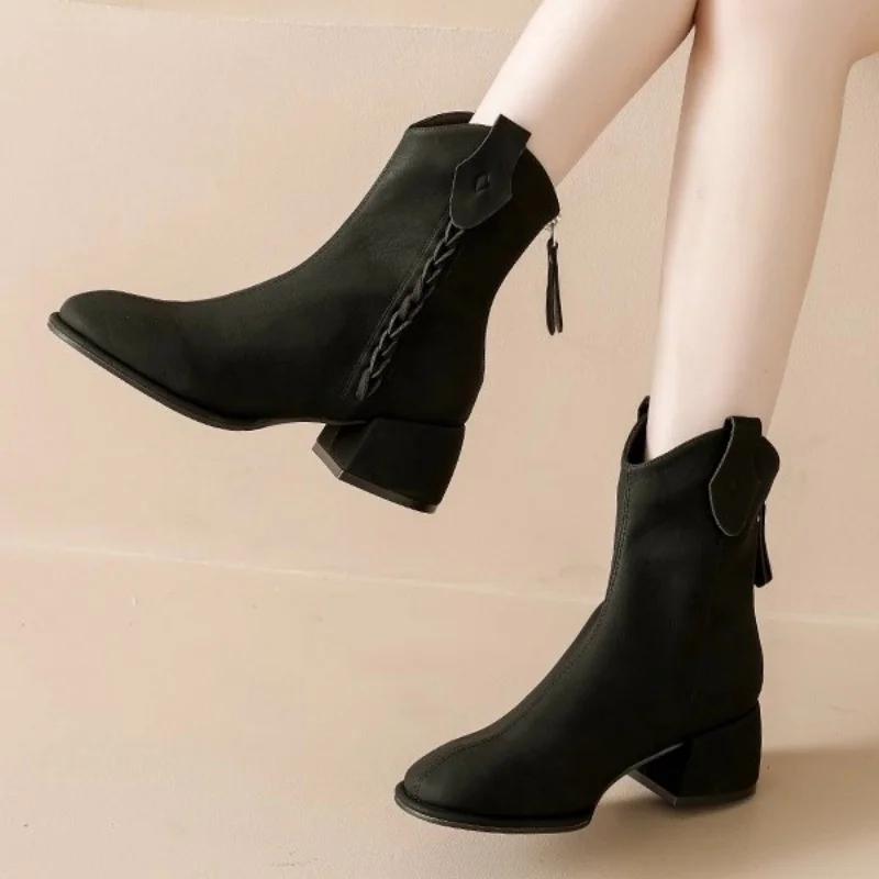 

Autumn New Style Retro Women s Ankle Boots Designer Casual Back Zippers Short Boots Fashion Soft Simple Boots Zapatillas 40 чорний