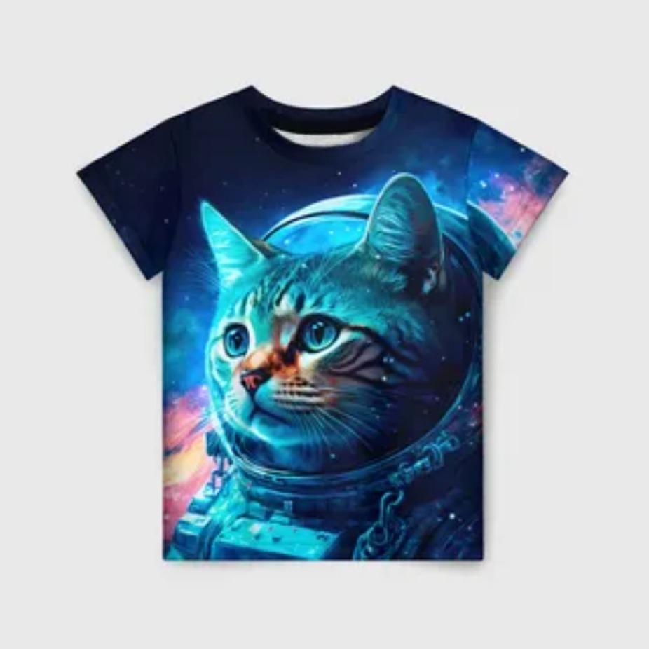 Children's Clothing Cute 3D Cat Graphic Print Short Sleeve Tops Kids Clothes T-Shirt Casual Pullover Child Boys Girls Summer