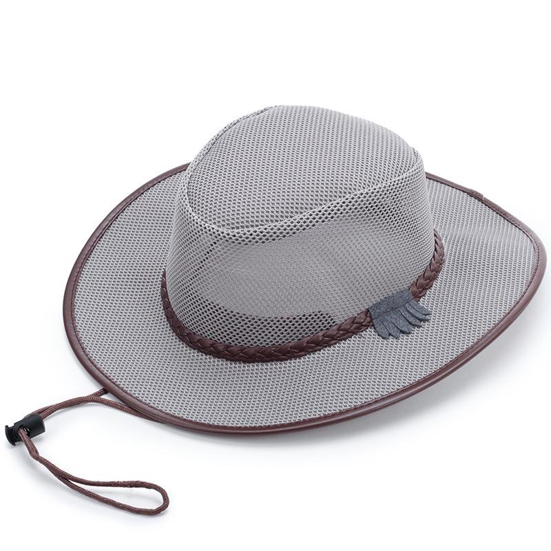 

Spring/Summer Men s Wide Brim Sun Hat, Breathable Mesh Cowboy Hat, Beach Hat one size fits all серый