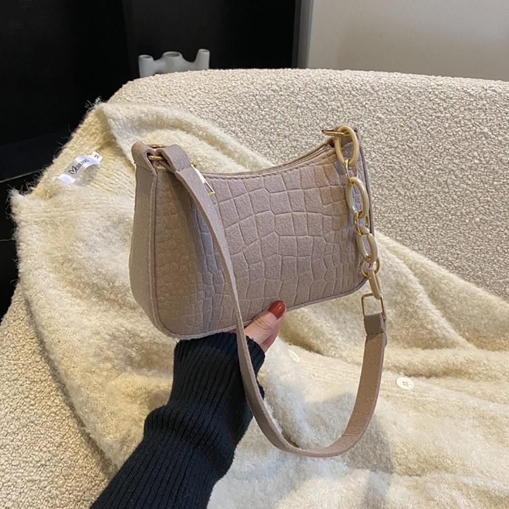 Fashi Felt Cloth Pattern Shoulder Bags For Women Small Handle Underarm Bag Clutch Luxury Solid Color Female Handbag With Purse