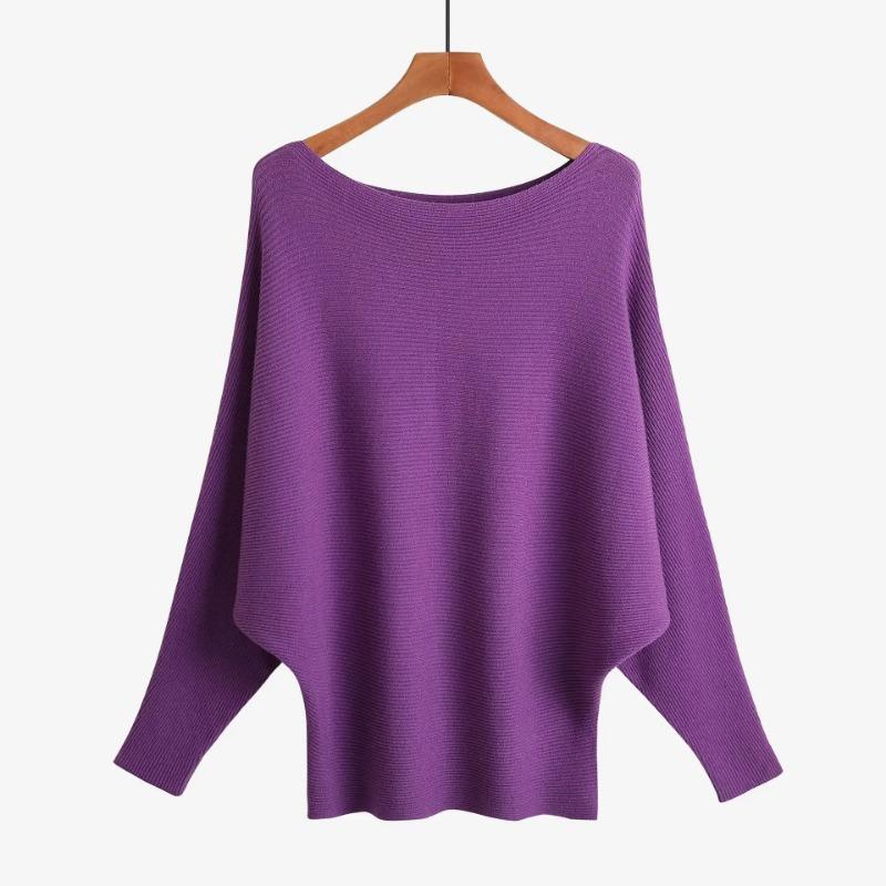 Autumn Batwing Long Sleeve Knitted Sweater Casual Slash Neck Solid Warm Pullover Fashion 18 Colors Loose Jumpers Tops