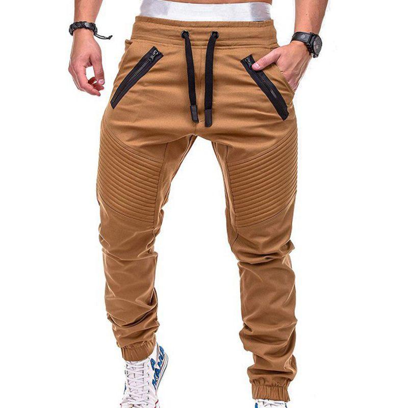 Men's Slim Fit Cuffed Trousers With Adjustable Waist And Multiple Pockets