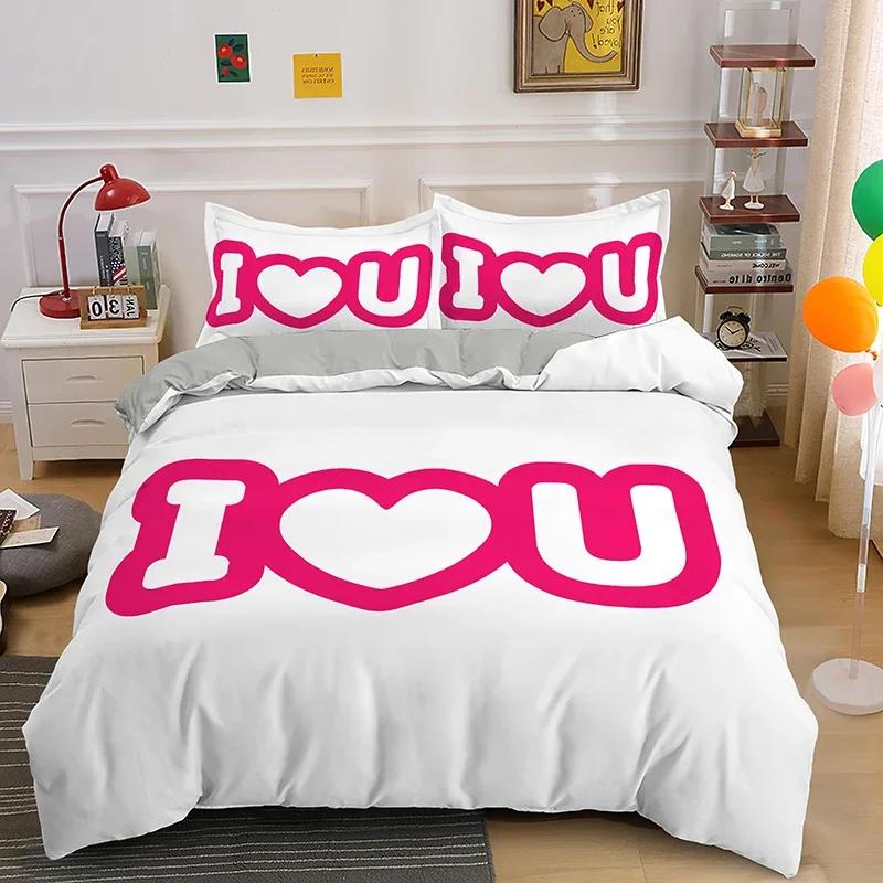3D Printed Couple Bedding Set I Love You Crown Duvet Cover Double Twin Full Queen King Adult Kids Bedclothes Quilt Cover