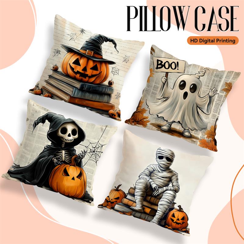 Home Decor Halloween-themed Pillows with Spooky Characters Pattern Cushion Cover Suitable for Sofa Bedroom Car Pillow Cover