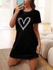 Heart Print Short Sleeve Nightdress - Comfortable and Stylish for Home or Outdoors