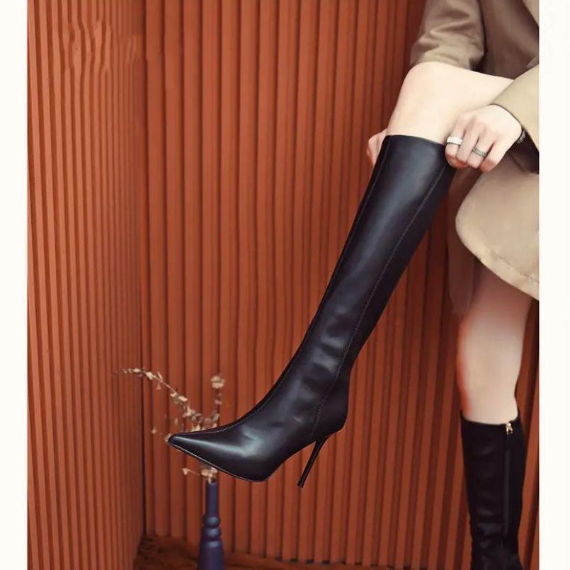 Super fire thin heel high boots women's 2025 new autumn and winter pointed fashion high heel versatile niche side zipper boots women
