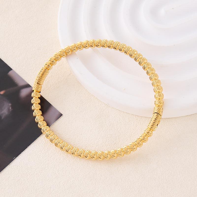 Premium Titanium Steel Gold Round Bead Bracelet - Durable, Stackable, Versatile Hand Jewelry