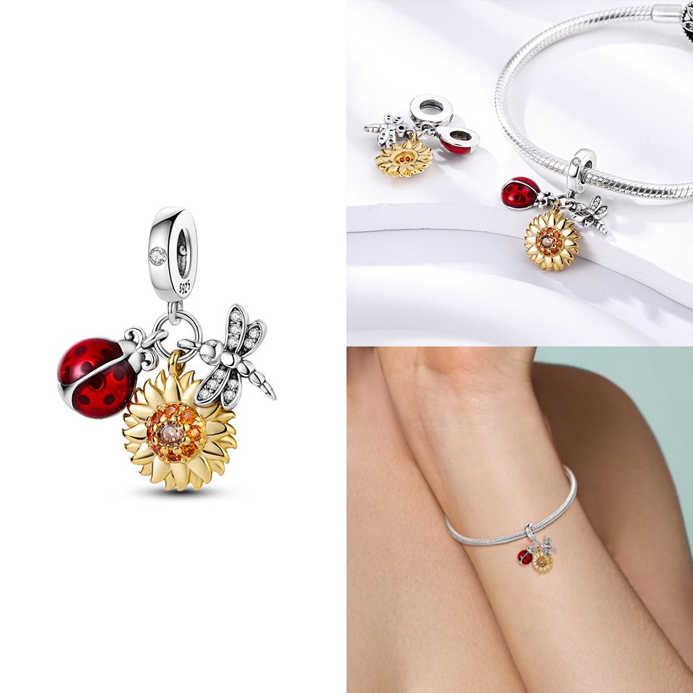 Sunflower Charms Flowercopper Heart Golden Pendants Fitoriginal Bracelet Necklace Women Diy Party Jewelry Fine Gift