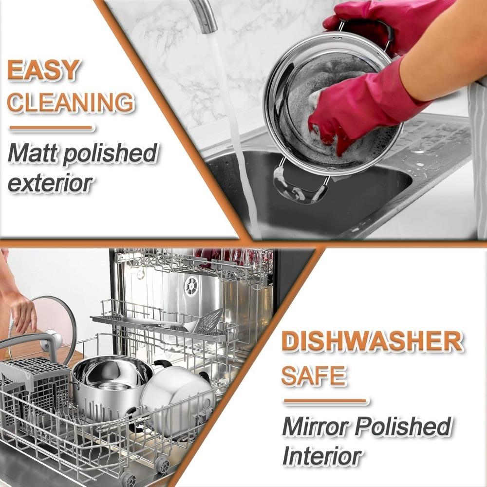 10 Inch Stock Pot Stainless Steel Stock Soup Pasta Pot with Lid Double Heatproof Handles Non Toxic & Healthy Dishwasher Safe