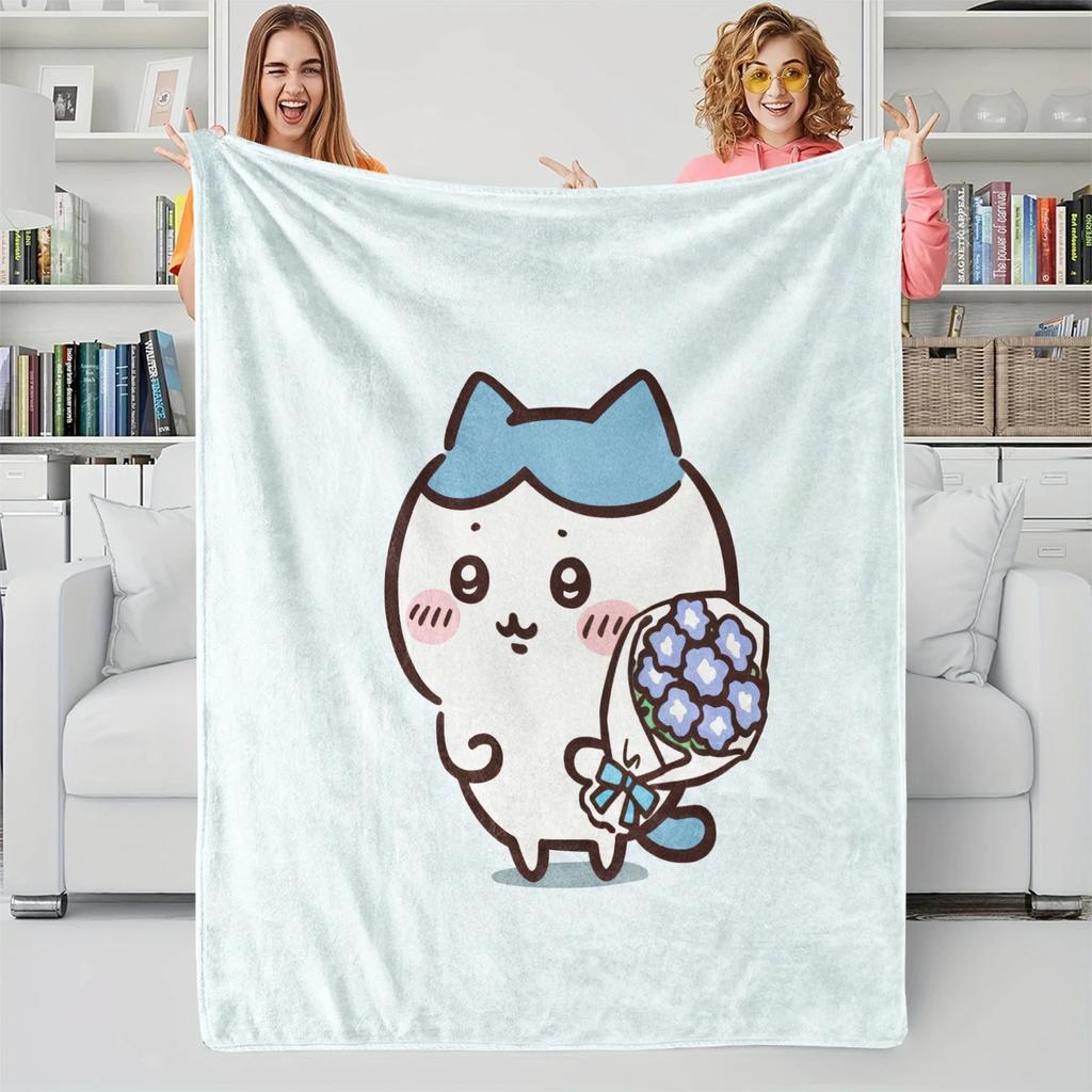 Chiikawa Printed Blanket Soft Fluffy Flannel Throw Blanket Home Leisure Warm Blanket for Sofa Office Camping Travel Child Gift