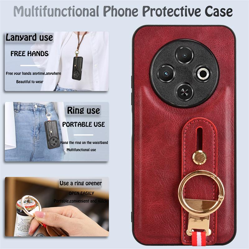 For Tecno Spark 30C Fashion Wrist Strap Phone Holder Case For Tecno Spark 30C Leather Style Case Drop-Resistant Cover