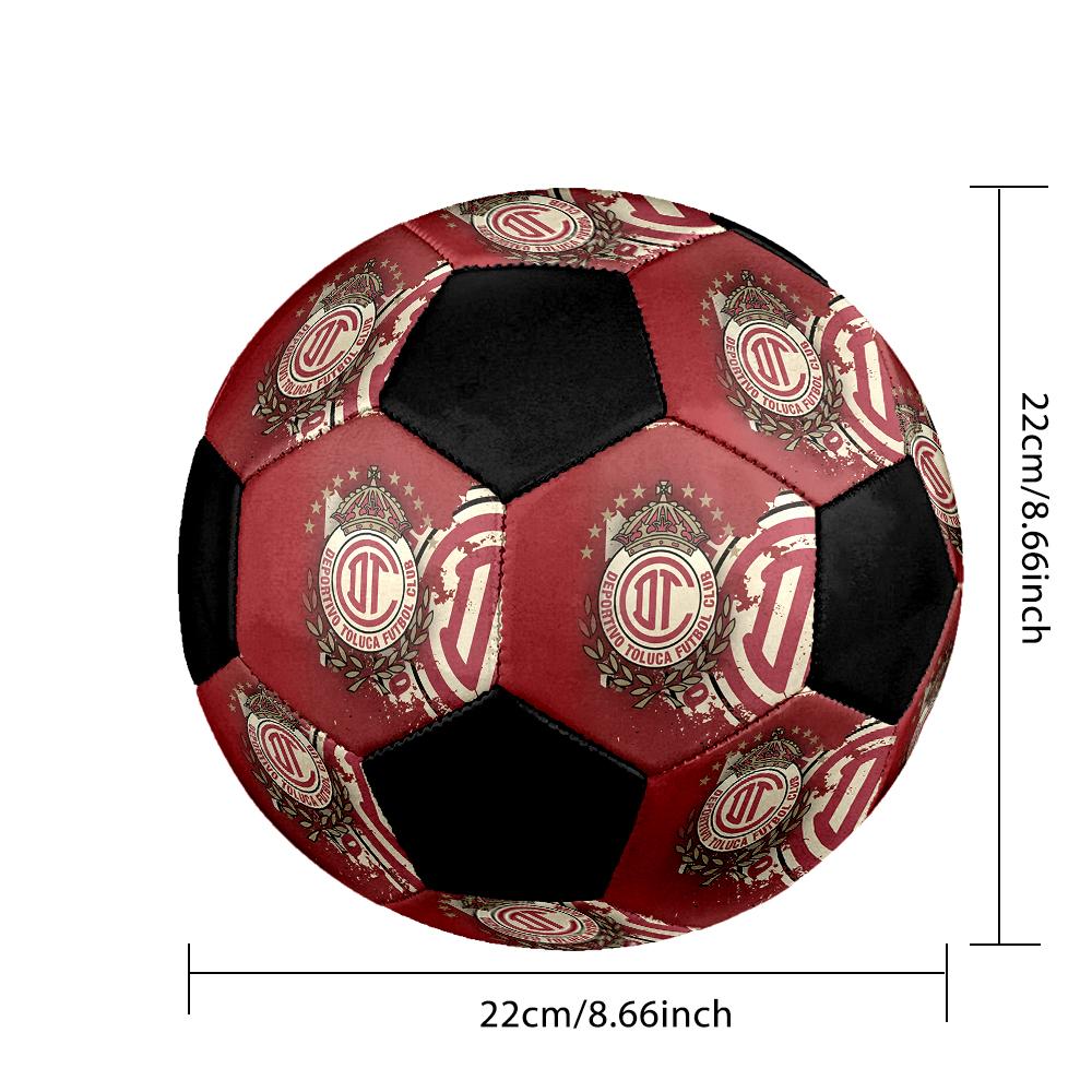 SIZE 5 Deportivo Toluca F.C. Soccer Ball Colorful All Ages Machine Stitched PVC Competition Ready Durable High-Bounce