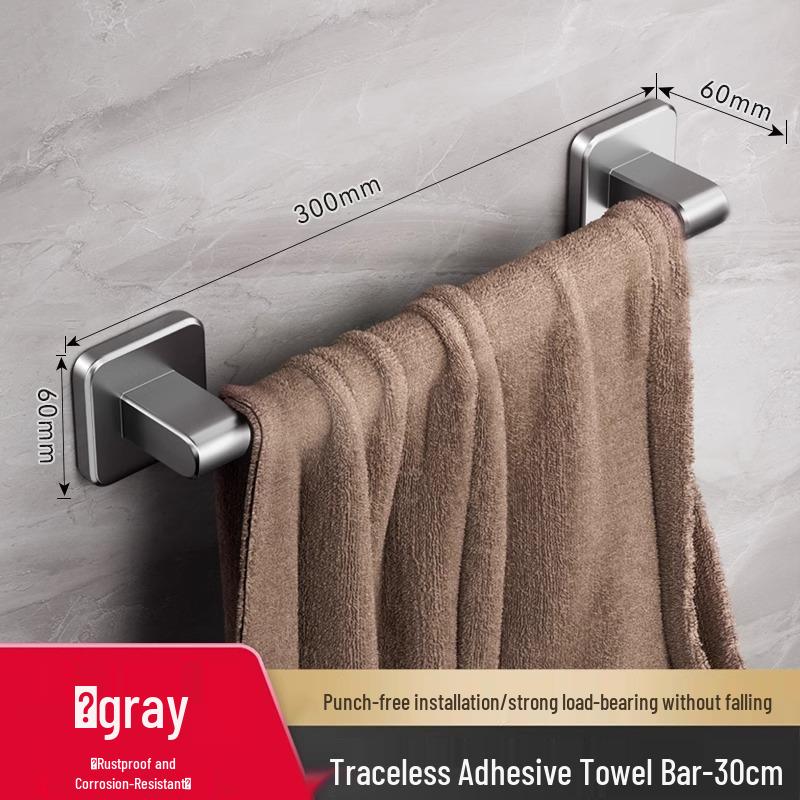 

No-Punch Wall-Mounted Black Towel Rack with Shelf for Bathroom