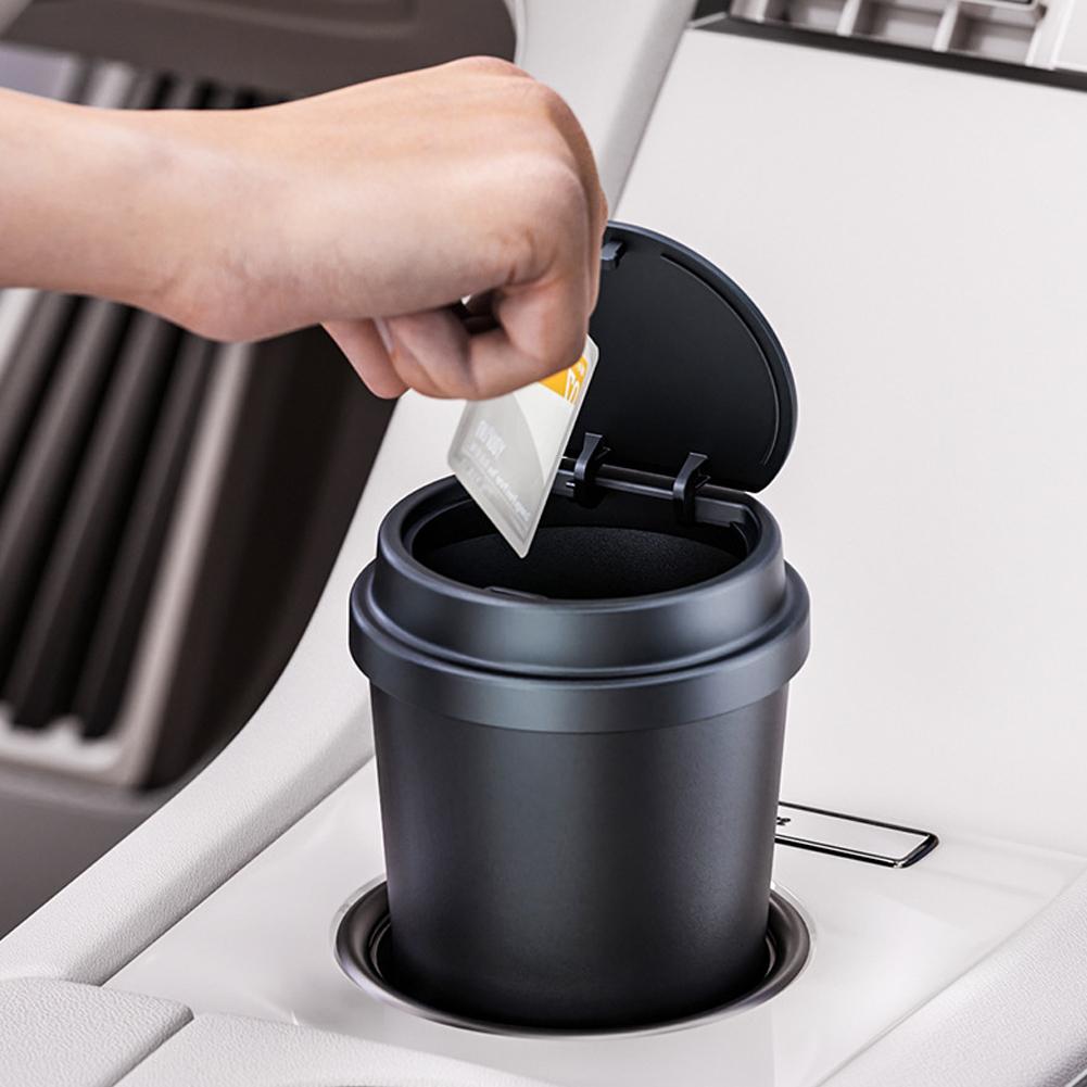 Car Styling Trash Can with Pop-up Lid Round Garbage Bin Auto Interior Waste Storage Cup Holder Trash Container Accessories