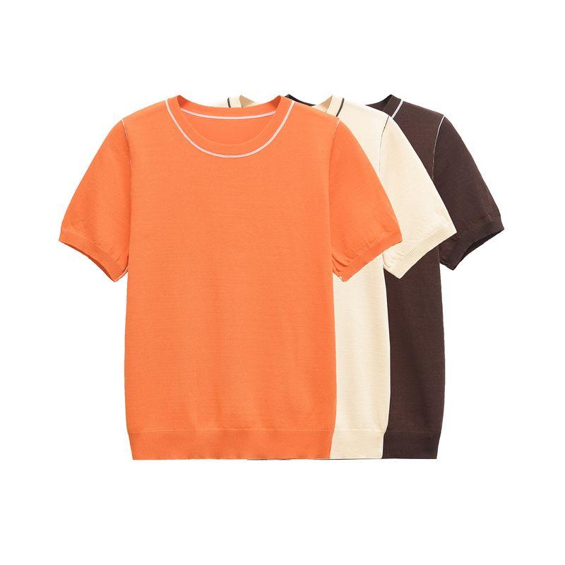 Kaslead New Women Clothes Western Style Versitile Fashion Trim Short Sleeve Knitted Top 3390008