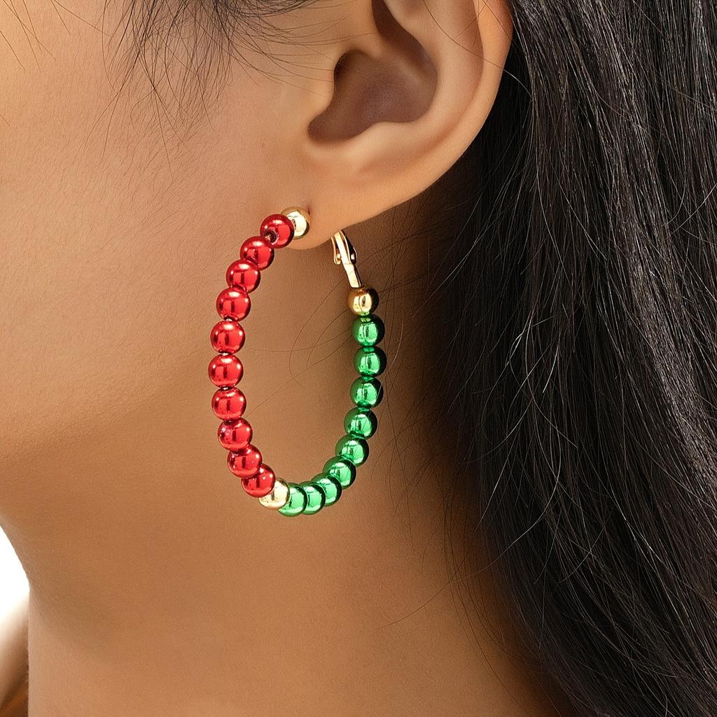 Red and Green Contrasting Colors Acrylic Beaded Earrings Retro Simple Christmas Atmosphere Literary and Advanced Women's Earrings