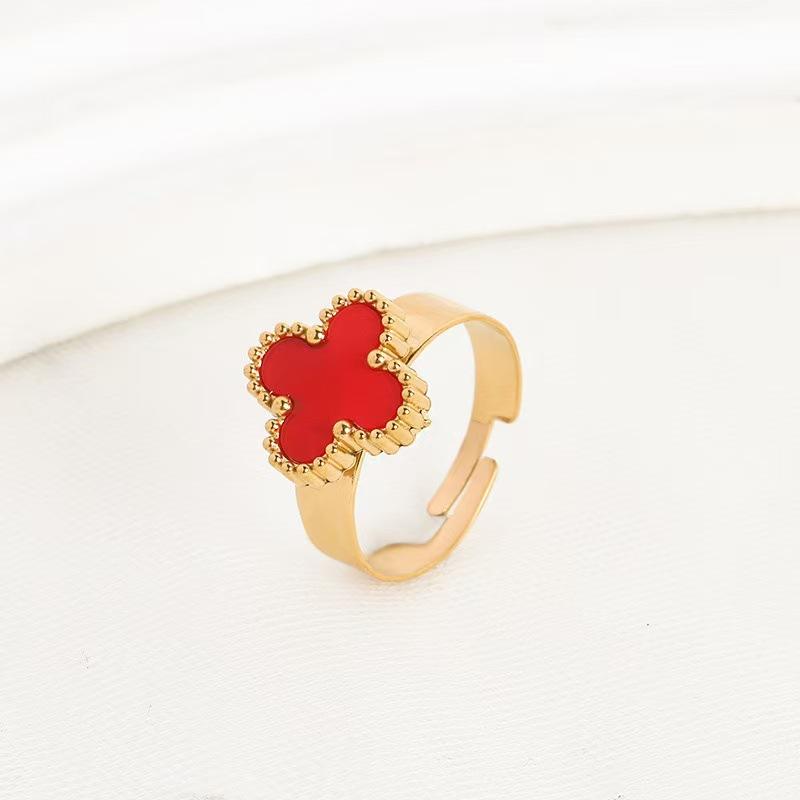 New Four-leaf Clover Titanium Steel Ring Women Adjustable Finger Ring Niche Not Lose Color Ring Women