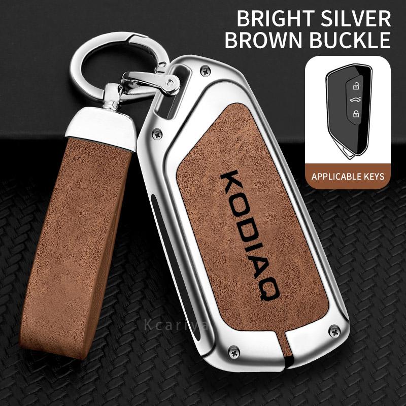 AAAJC1 Zinc Alloy Car Remote Control Key Case Cover Holder Shell Fob for Skoda Kodiaq Protection Key Chain Buckle Keyless Accessories