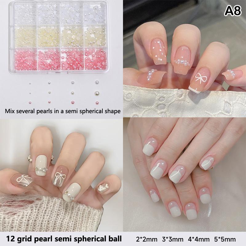 12 Grids 3D Nails Charms Mixed Special-Shaped Diamonds Flat Bottom Diamonds Pearl Sequins Butterfly Diy Manicure Parts