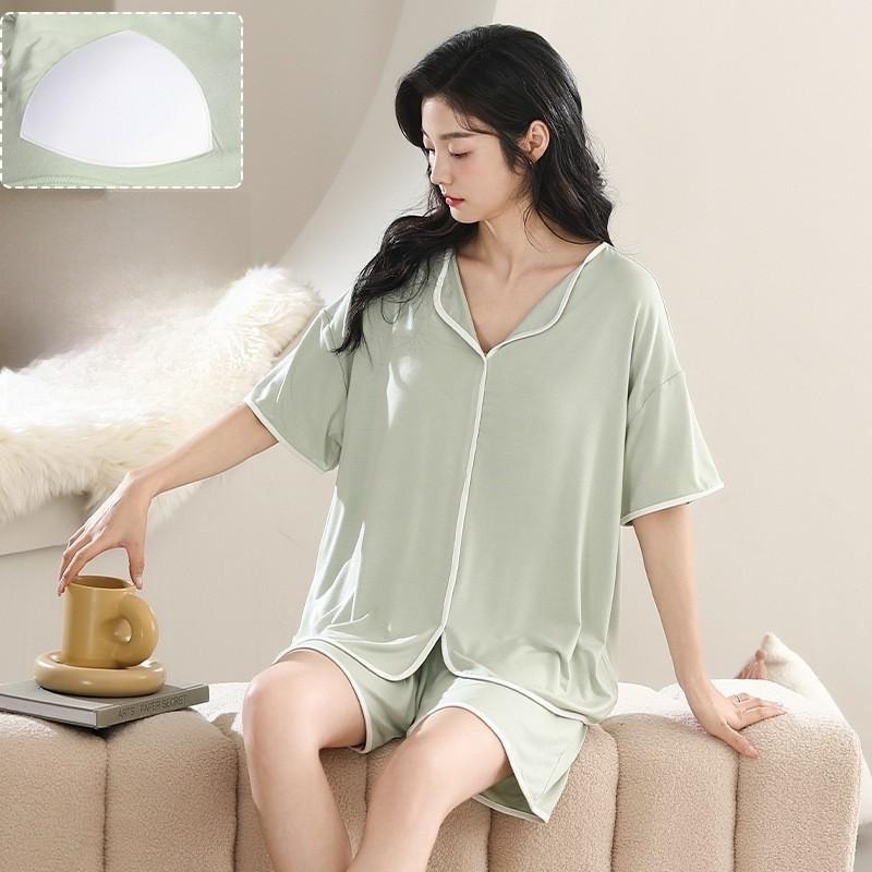 Womens Summer Sleep Suit With Round Neck Short Sleeve Top And Shorts For Relaxed Lounge Wear