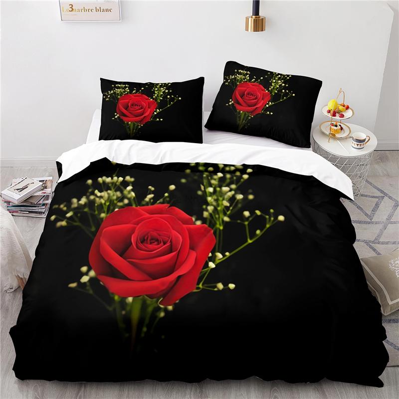 Women Girls Art Rose Flowers 3d Duvet Cover Set with Pillowcase Elegant Flowers Bedding Set Europe/Australia/USA Queen King Size