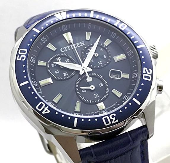 Citizen Rotating Genuine Leather Replacement Strap Blue Japan Model Number BL Eco-Drive Chronograph, Solar, Bezel, Strap, Included, Base, VO10-6772F