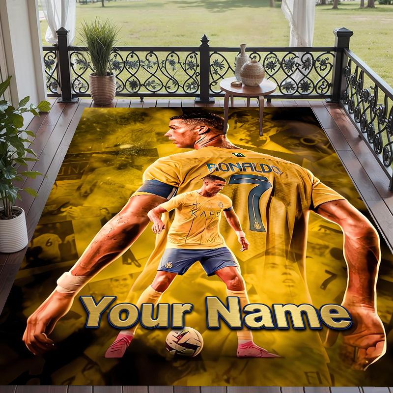Tappeto Stampato con Testo Personalizzato Cristiano Ronaldo Tappeto Antiscivolo per Decorazione della Stanza di Casa