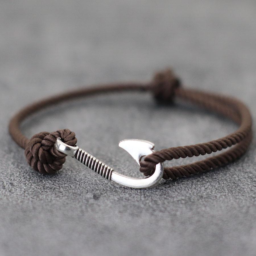 

Fashion Nautical Marine String Bracelet For Men Handmade Adjustable Fishhook Braslet Outdoor Sports Cycling Climbing Rope Joias Adjustable коричневый