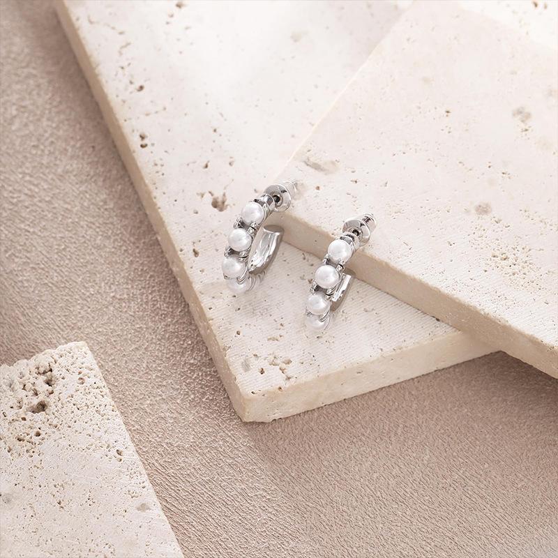 Elegant Gold C-Shaped Pearl Stud Earrings - Non-fading Fashion Jewelry
