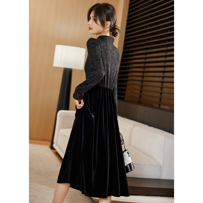 

Женское элегантное миди-платье А-силуэта из бархата и пэчворка M