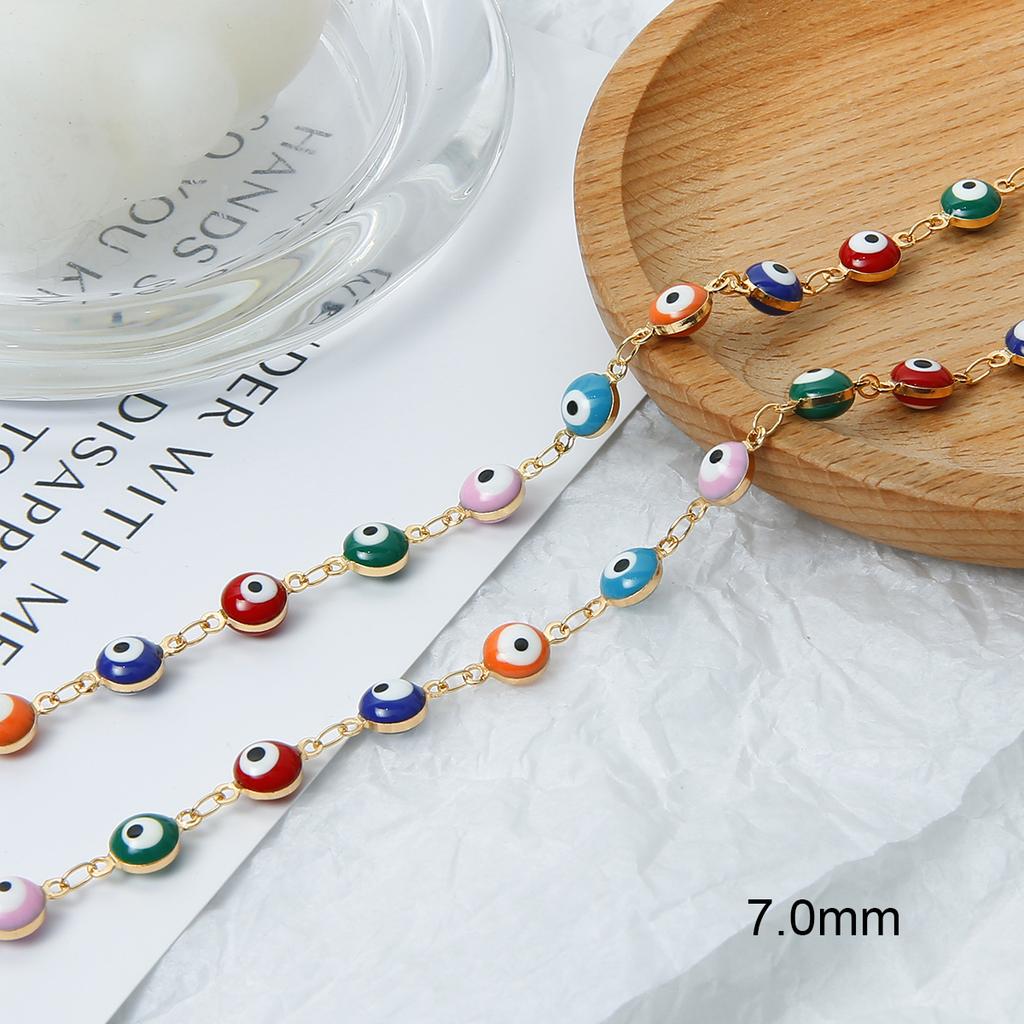 50CM 18K Gold Plated Oval Beads Evil Eye Resin Spacer Beads Copper Cross Chain DIY Necklace For Jewelry Findings