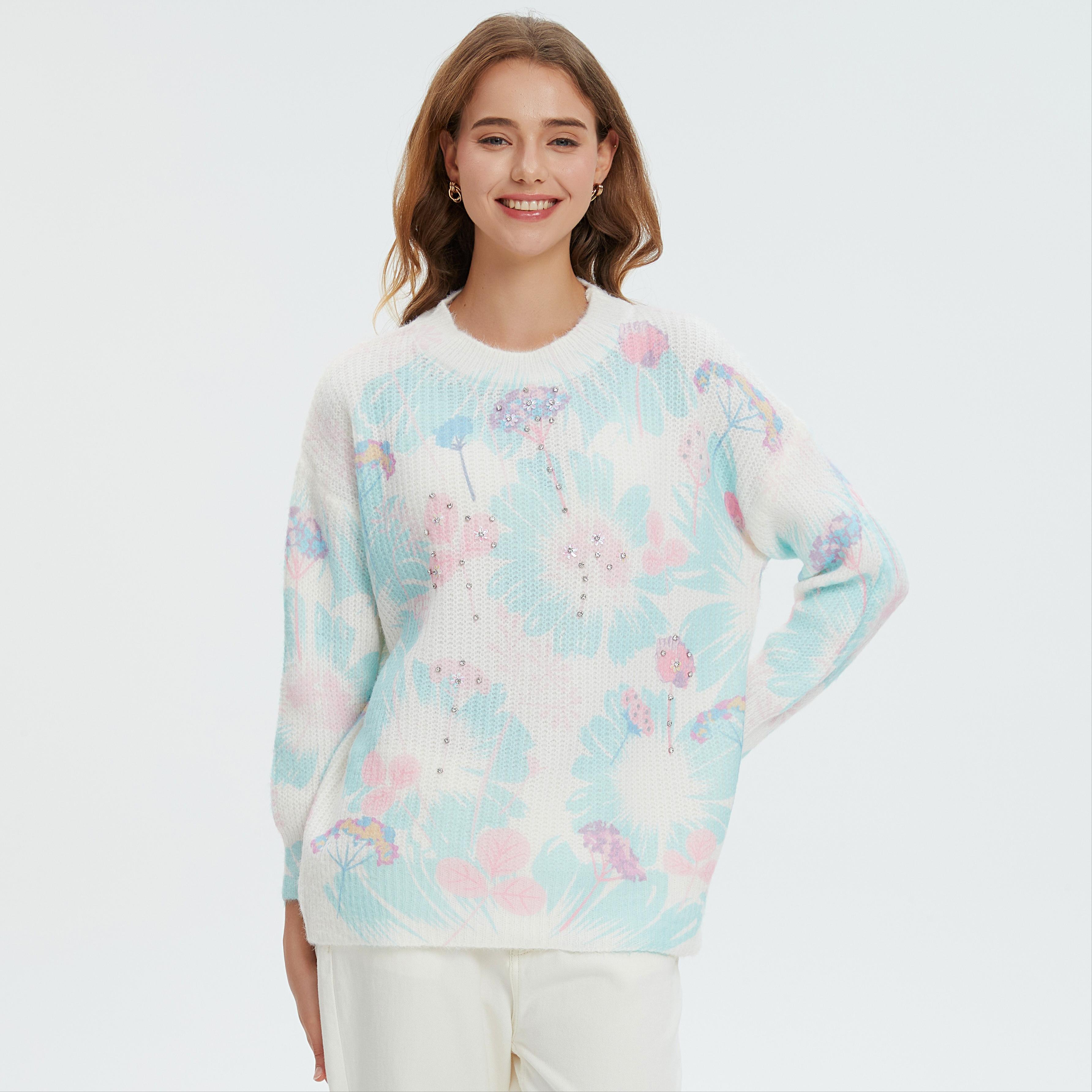 

DIMANAF 2024 Осень Женские Красочные Свитера Вязание Базовая Мода О-Образный Вырез Стиль Свободный Пуловер Свитер One Size синий