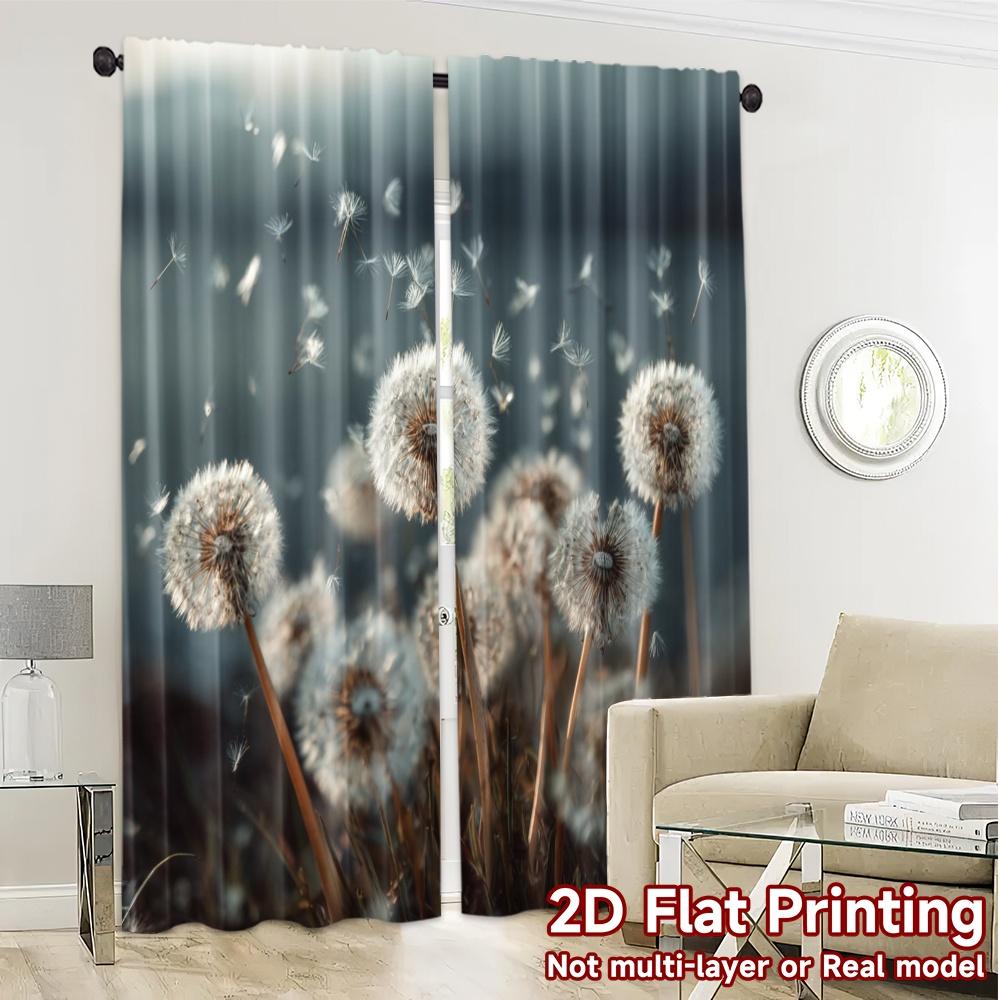 2pcs   2D FLAT PRINTING Curtains (Without Rod) Dandelion Drift Modern Light Filtering Curtains Durable Polyester Curtains