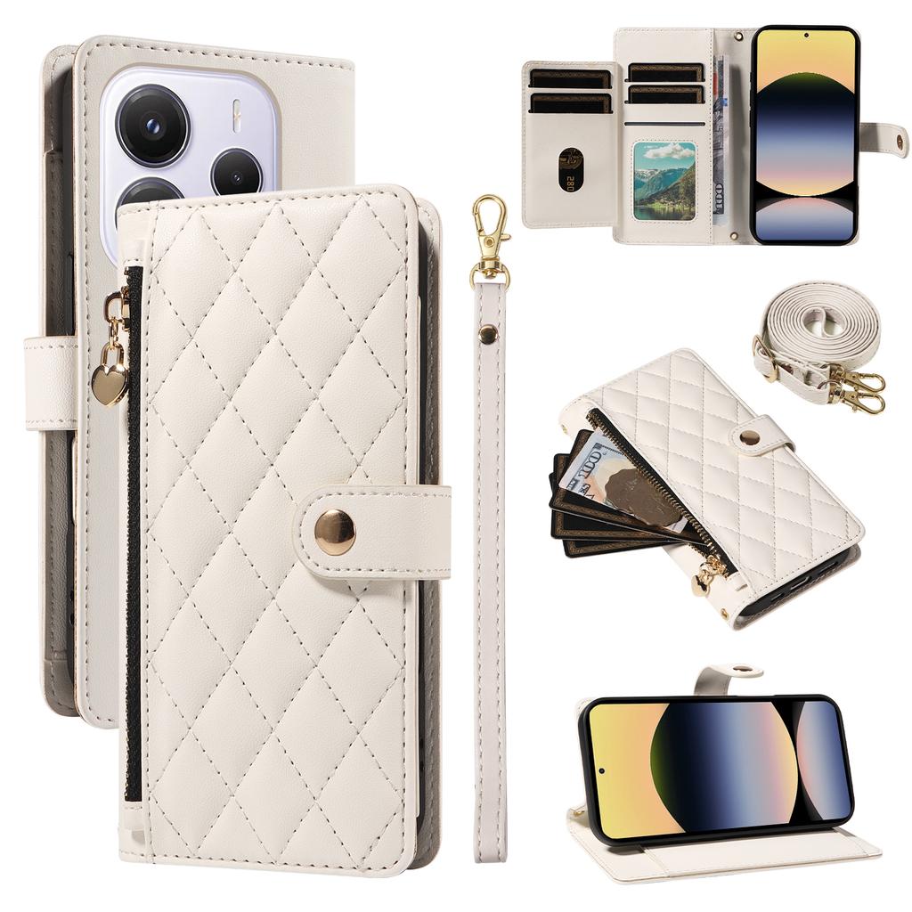 For Xiaomi Redmi Note 14 4G (164.84x78.15x8.16mm) Wallet Case with Straps,Rhombus Leather Stand Phone Cover