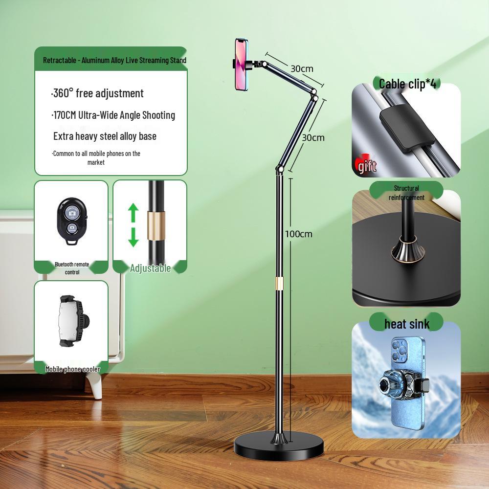 360° Floor-Standing Mobile Phone Stand for Overhead Shots & Selfie Live Broadcasts