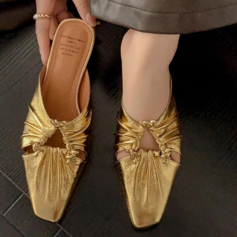 Fashion Low Heel Shoes for Women 2024 New Baotou Slippers Solid Square Toe Summer Fashion Hot Sale Women's Slippers Versatile Style