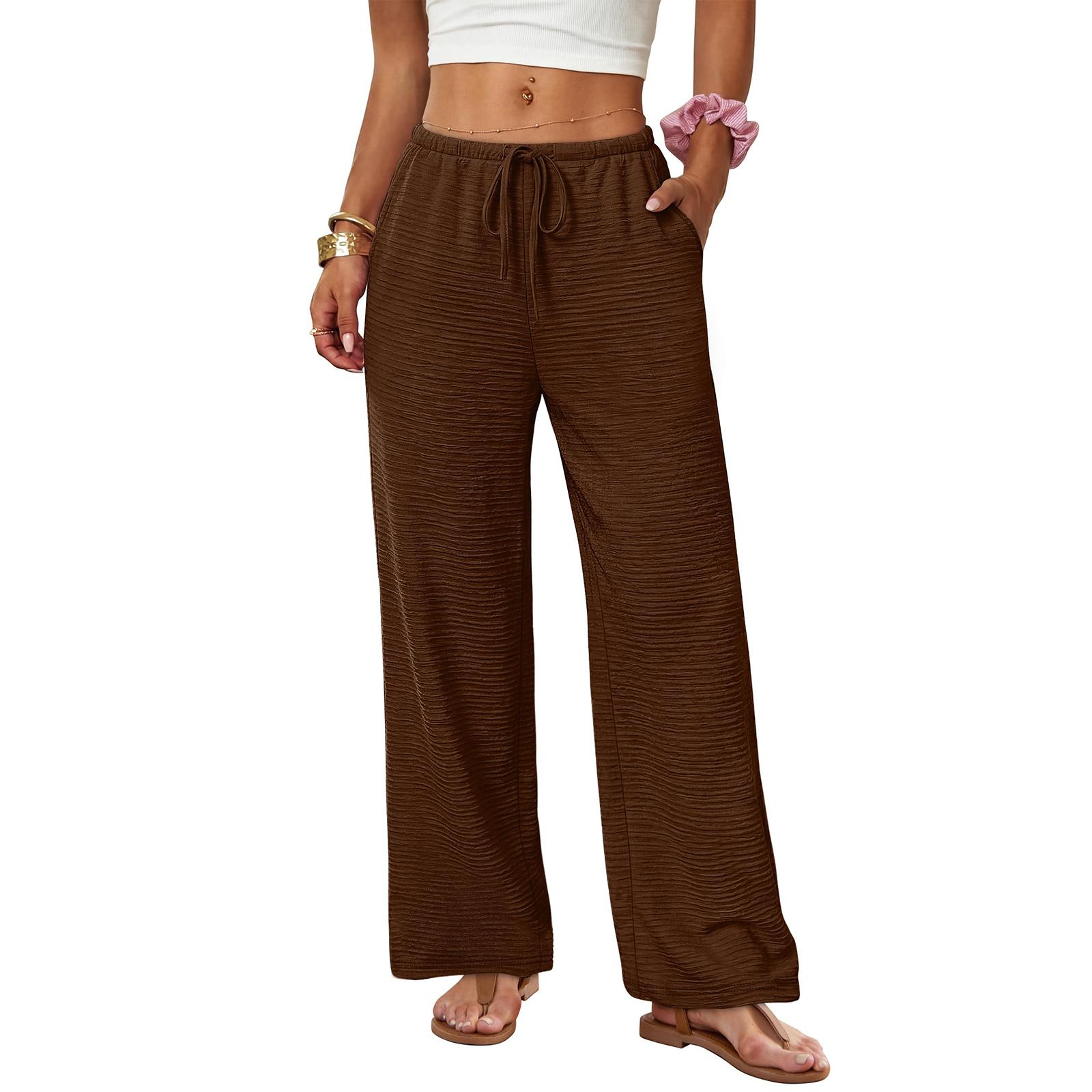 

Women s Fashion Wide Leg Pants With Drawstring Elastic Waistband And Pockets For Casual Wear XL