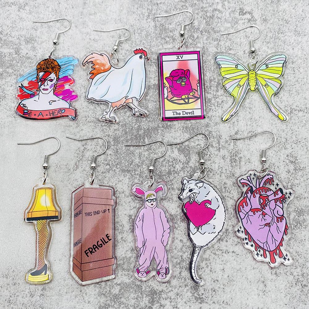 Christmas Ornament Table Lamp with Butterfly, Chicken, Heart Animal Acrylic Pendant Earrings - European & American Jewelry