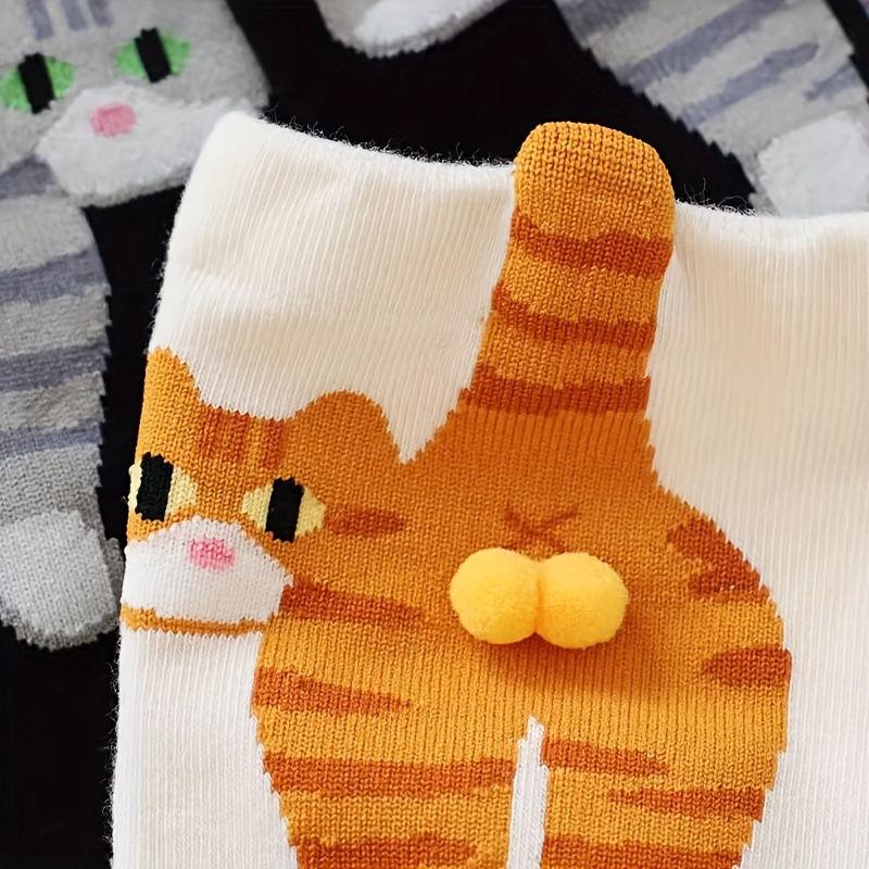 Cute Cat Socks with Balls Cotton Funny Animal Fun Crew Socks Casual Cats Print Cozy Socks