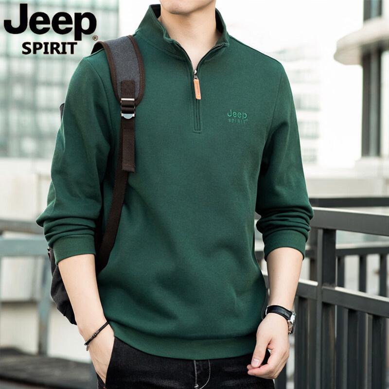 JEEP SPIRIT Men's Pure Cotton Half-Zip Long Sleeve Tee