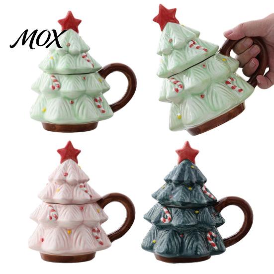 Unique Christmas Souvenir Present Tree Mug with Star Lid, 340ml Festive Holiday Coffee Cup for Hot Xmas Home Office Decor Cocoa And Milk, Retro Curved