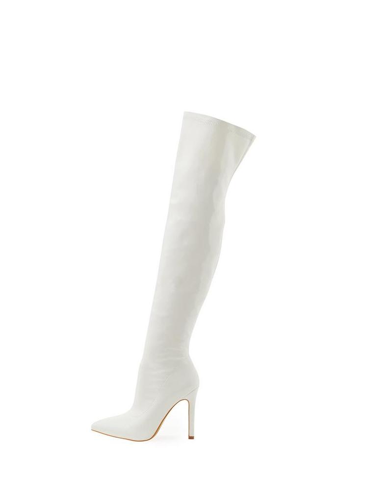 Cross2023 Women's Soft Patent Leather Stiletto Over-the-Knee Boots with Pointed Toe & Side Zipper