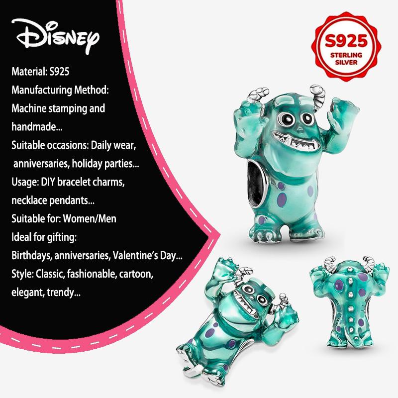 New Disney 925 Silver Winnie & Stitch Charms for Bracelet Necklace DIY Jewelry Gifts Holiday Party
