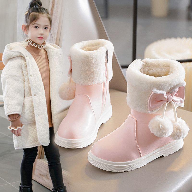 Barnesnøstøvler, Vinterjenters Fleece Prinsesse Lær Ankelstøvler